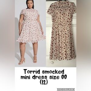 Torrid Floral Smocked Mini Dress size 00 (12) EUC